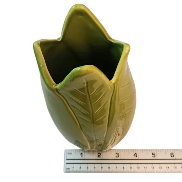 Pottery Barn Green Banana Leaf Vase Tropical Jungle 9" - Picture 11 of 11